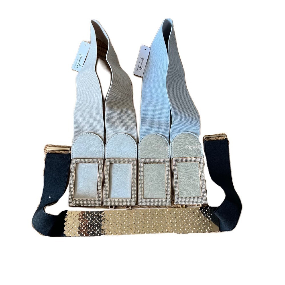 Three Belts Stretchy Silver, Ivory and a Black and Gold Belt